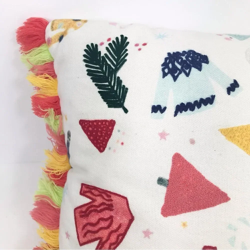 Joann Colorful Tassel Holiday Themed Embroidered Christmas Accent Pillow